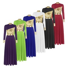 Womens Dancewear Cosplay Worship Costume Liturgical Dance Dress Tunic Applique