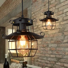 Retro Farmhouse Industrial Hanging Cage Ceiling Lamp Iron Pendant Light Fixture