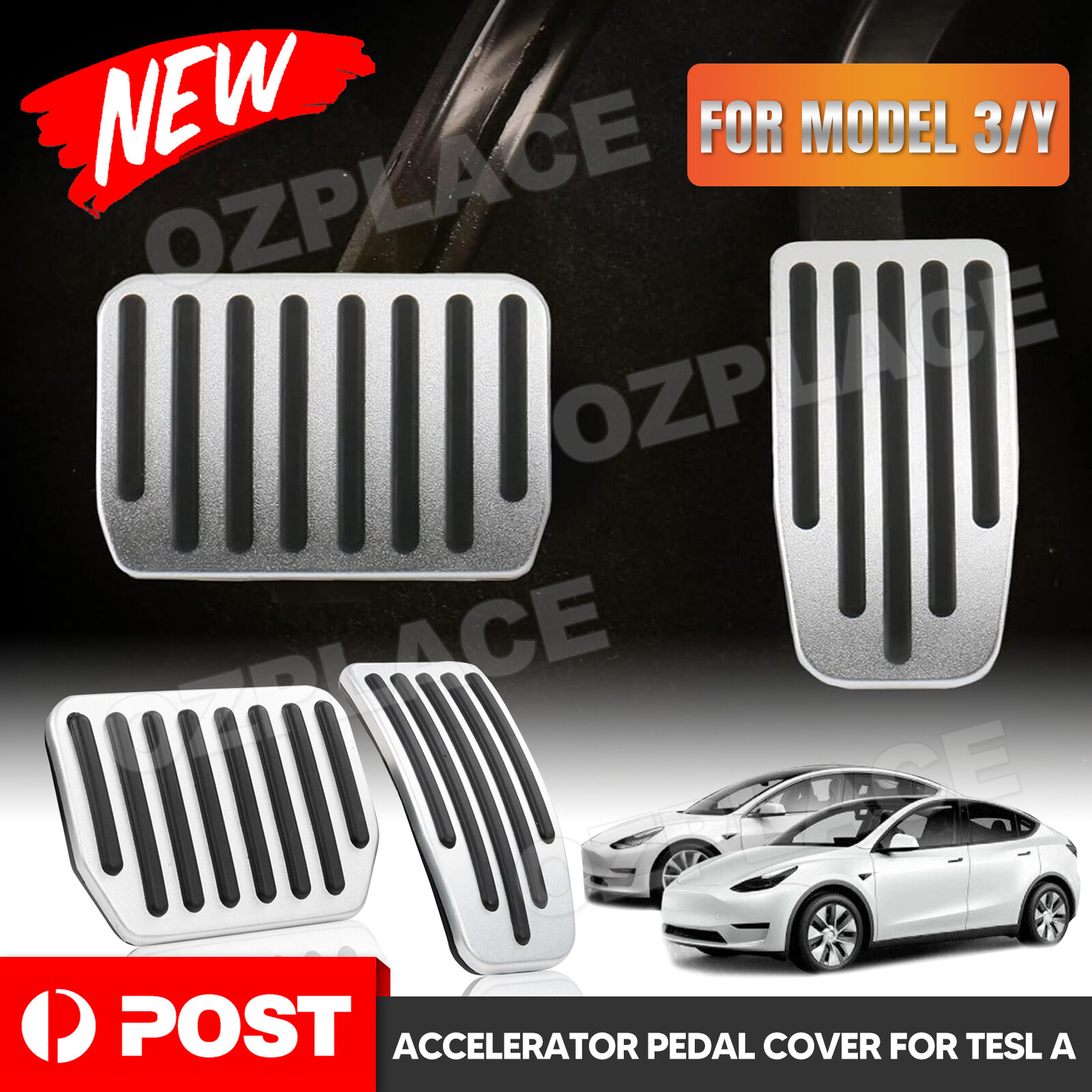 For Tesla Model 3/Y 2023 Foot Pedal Pads Non-Slip Performance Rest Covers Silver
