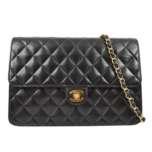 Chanel Black Lambskin Turnlock Medium Half Flap Shoulder Bag 172107 - Picture 1 of 8