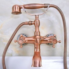 Antique Red Copper Brass Clawfoot Bath Tub Faucet Shower Mixer Tap Set sna338