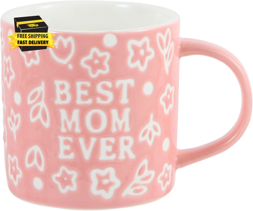 Mothers Day Gifts - Best Mom Ever Mug Gifts for Mom - Floral Embossed Pattern Ce
