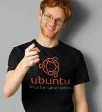 Linux for Human beings slogan tee with Orange Ubuntu Logo Open Source Os.T-Shirt