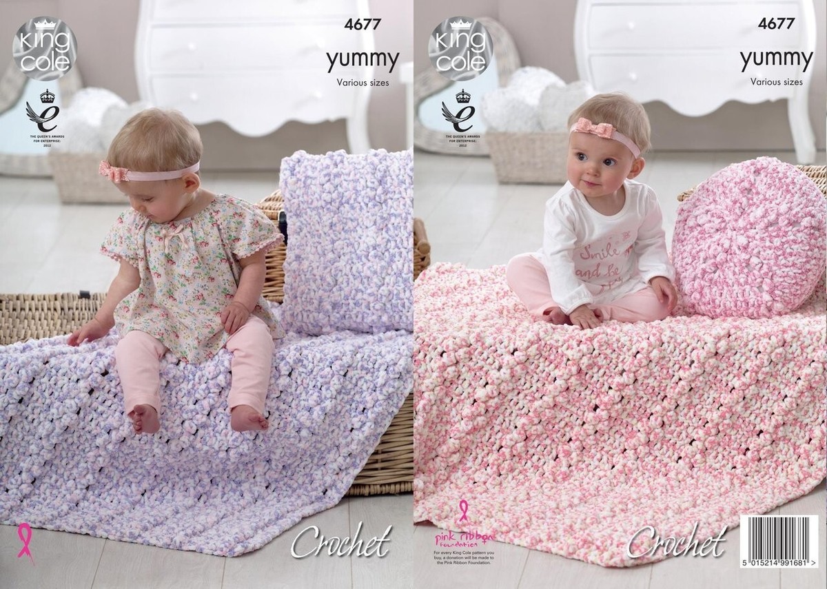 King Cole Yummy Crochet Pattern 4677 Crochet Cushions Blankets