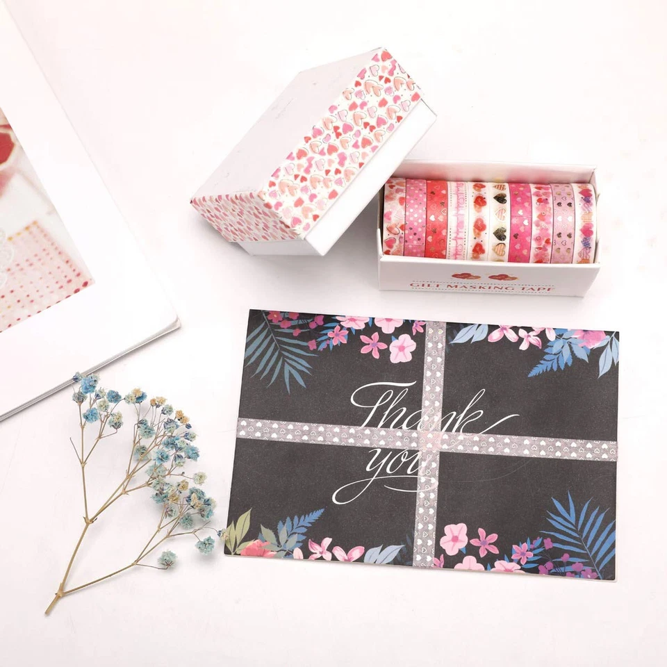 YUBBAEX 10 Rolls Washi Tape Set 8mm Skinny Gold Foil Decorative Masking Tapes - Image 3 of 3