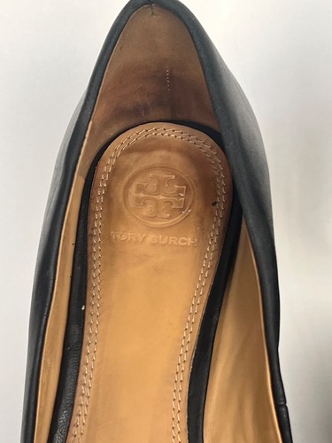 Tory Burch Black Leather Sally Wedge Pumps Size US 9 - Picture 9 of 20