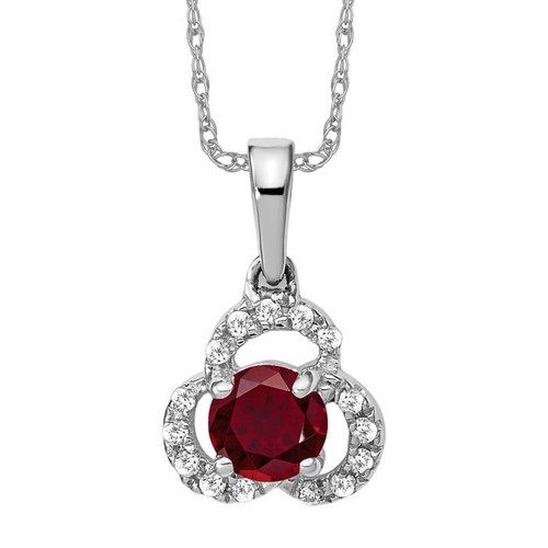10K Solid White Gold Lab Ruby Diamond Necklace - Picture 2 of 12