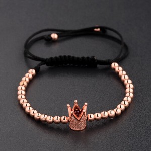 Authentic 18kt Gold Plated Beads Bracelet Imperial Crown King CZ Hematite Bracelet Jewelry
