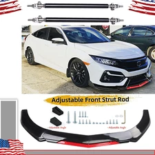 Front Bumper Lip Spoiler Splitter Body+Strut Rods Glossy Black For Honda Accord