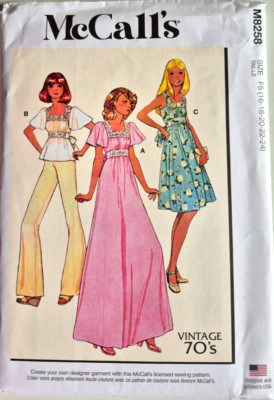 MCCALLS PATTERN 8258  DRESSES  RETRO 70S MISSES SIZES  16 18 20 22 24 NEW UNCUT