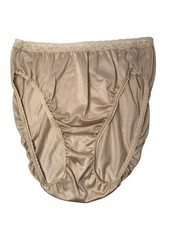 VTG Hanes 8XL Hi-Cut Beige Nylon Brief Panties Lace Trim