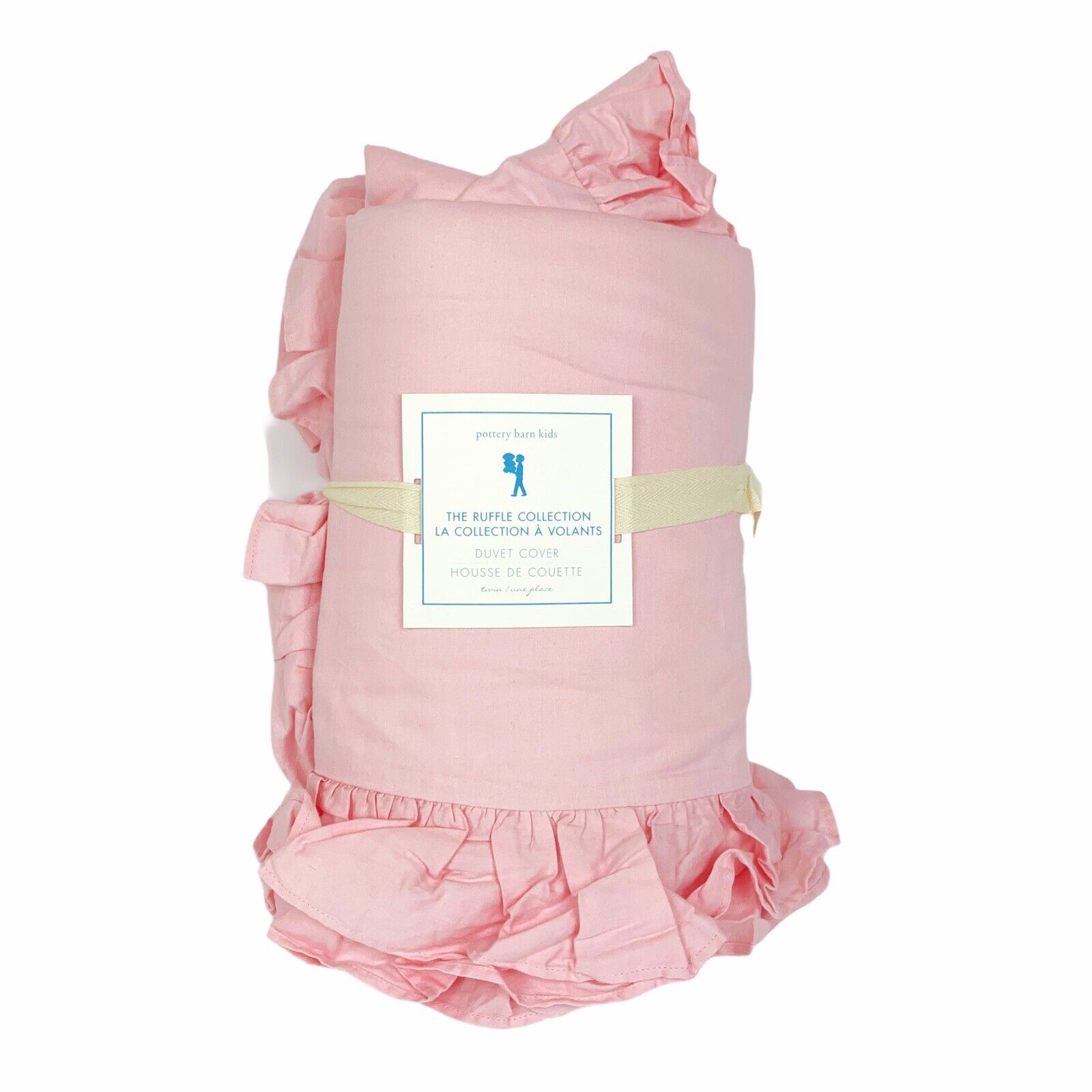 Pottery Barn Kids Cotton Ruffle Duvet Cover Pink Twin Vintage Bedding Ruched Nowy przyjazd