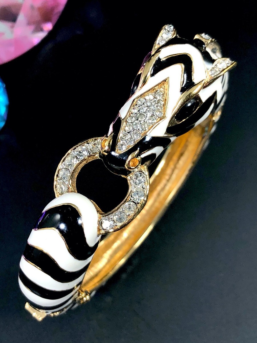 Ciner ブレスレット DELIGHTFUL CINER GOLD-TONE BLACK WHITE ENAMEL RHINESTONE