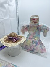 Vintage Doll Dress For 14 IN DOLL Country Floral Print With Lace Trim Hat
