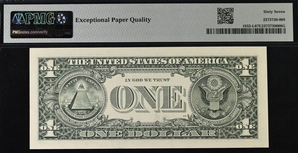 2006 $1 Federal Reserve Note PMG 67EPQ Gem - Near Solid Serial Number - 22232222 - Image 3 of 3