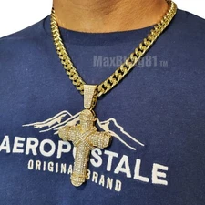 Hip Hop Iced Large Holy Large Cross & 10mm 18" 20" 24" 30" Cuban Chain Necklace