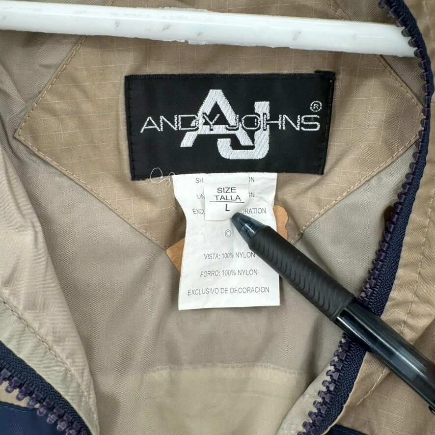 Chaqueta cortavientos grande vintage Andy Johns para mujer marrón a rayas nailon Y2K Foto 4 de 4