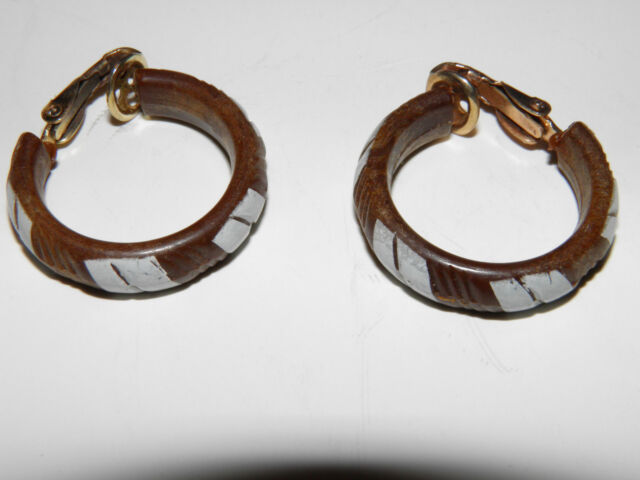 Vintage /Antique Small Brown Hoop Design Style Fashion Earrings CU9053