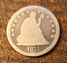 1875 P Silver Seated Liberty Quarter- Lowball, Heavily Worn.