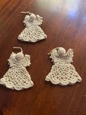 Set Of 3 VINTAGE Hand Crochet Christmas Angel Decor Tree Centerpiece Gifts