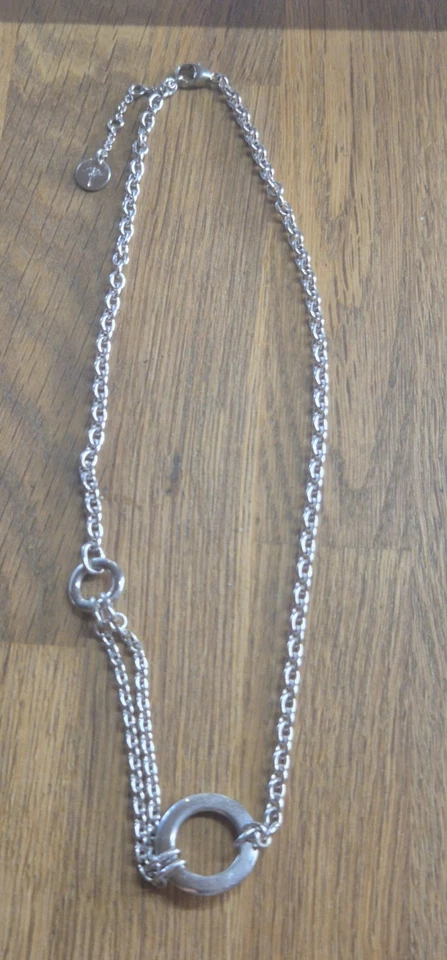 925 Sterlingsilber Halskette Kette mit rundem Charm-Anhänger Karabiner signiert - Bild 1 von 4