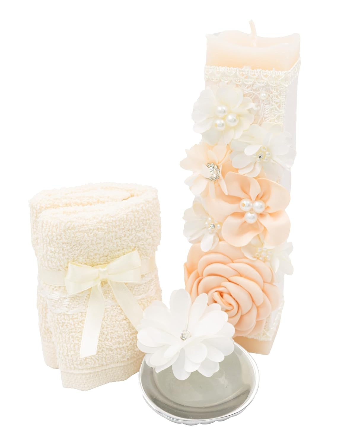 Baptism Set Girl in Beige Melon Color Baptism Candle Kit Bautizo Para Ni A
