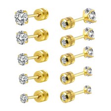 5 Pairs Titanium Screw Back Stud Earrings Set for Sensitive Ears, yellow