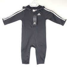 Adidas Toddler Tracksuit Full Zip Hooded Jumpsuit AM0020 Black 12 Months
