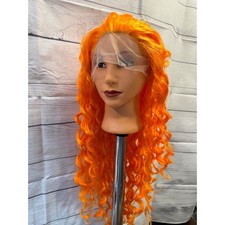 Orange curly synthetic lace front wig
