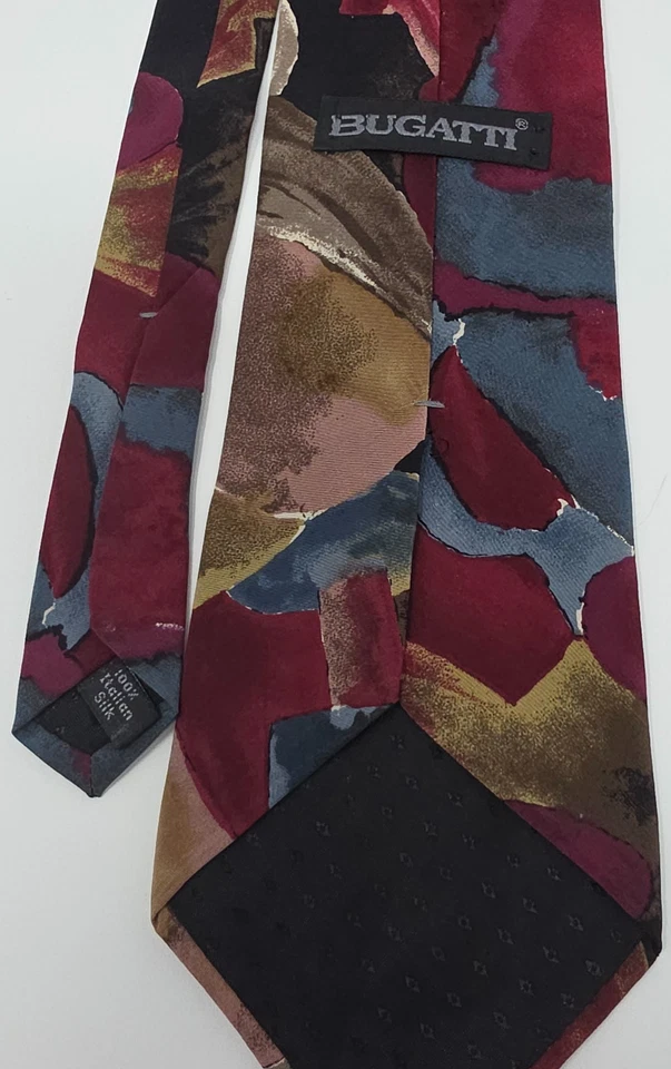 Corbata Bugatti vintage para hombre seda multicolor abstracto patrón geométrico de lujo Foto 3 de 4