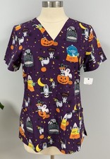 NWT Cherokee Halloween Scrub Top L Purple Costume Sloth Scrubs Nurse Vet Tech