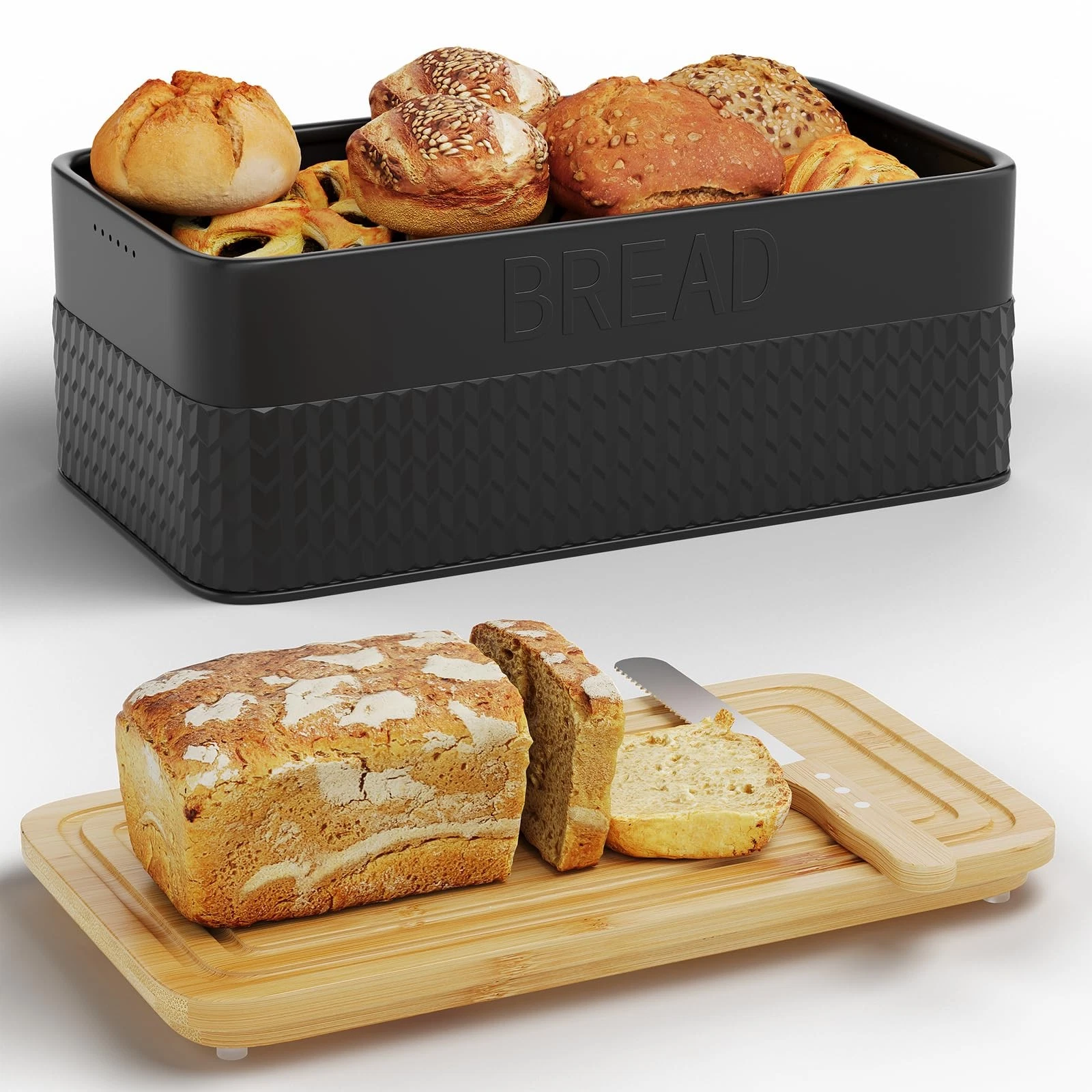 Bread for Kitchen Countertop,Metal Bread Storage Bin with Cutting Board Lid, ...