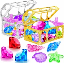 24Pcs Diving Gems Pool Toys Colorful Diamonds with Treasure Pirate Box Summer Sw
