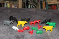 Lot of 16 Vintage Plastic Farm Animals Toys, Pigs,Cows,Horses,Duck,Rooster
