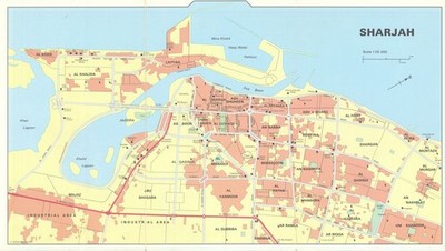 Vintage Sharjah town city plan, United Arab Emirates. UAE. GEOprojects 1981 map