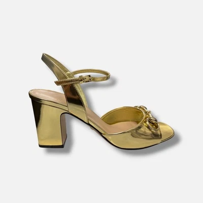 Gucci Women’s Gold Lady Horsebit Metallic Leather Sandals Shoes Size EU:38 US:8 - Image 1 of 4