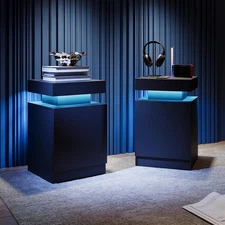 Nightstand Set of 2 with LED Lights,17.7In Large Night Stand with Storage Cabine