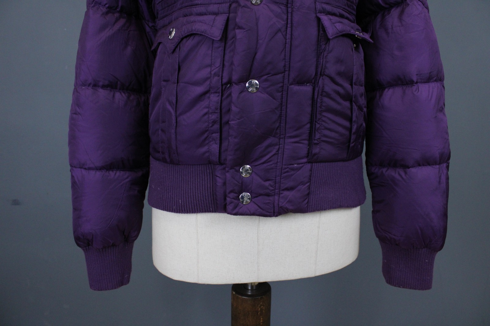 True Religion Purple Button Front Long Sleeve Quilted Puffer Jacket Size L thumbnail 3