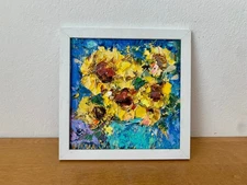 Sunflowers In Vase Impasto Oil Painting On Canvas Board Floral Wall Art Decor