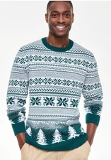 NEW Men's Holiday Lane Christmas Sweater Snowflake Tree Fair Isle Green Size 2XL
