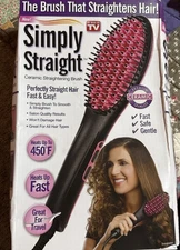 NEW Simply Straight Ceramic Brush Hair Straightener Brush 450F Ionic Fast 