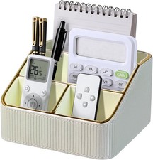 PU Leather Remote Control Holder W/ 4 Compartments Small Desk Organizer Office