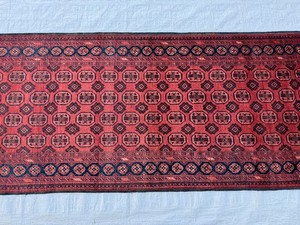 Antique Turkmen Afghan Waziri Runner Rug 3x10 Red Hand Knotted Geometric Carpet