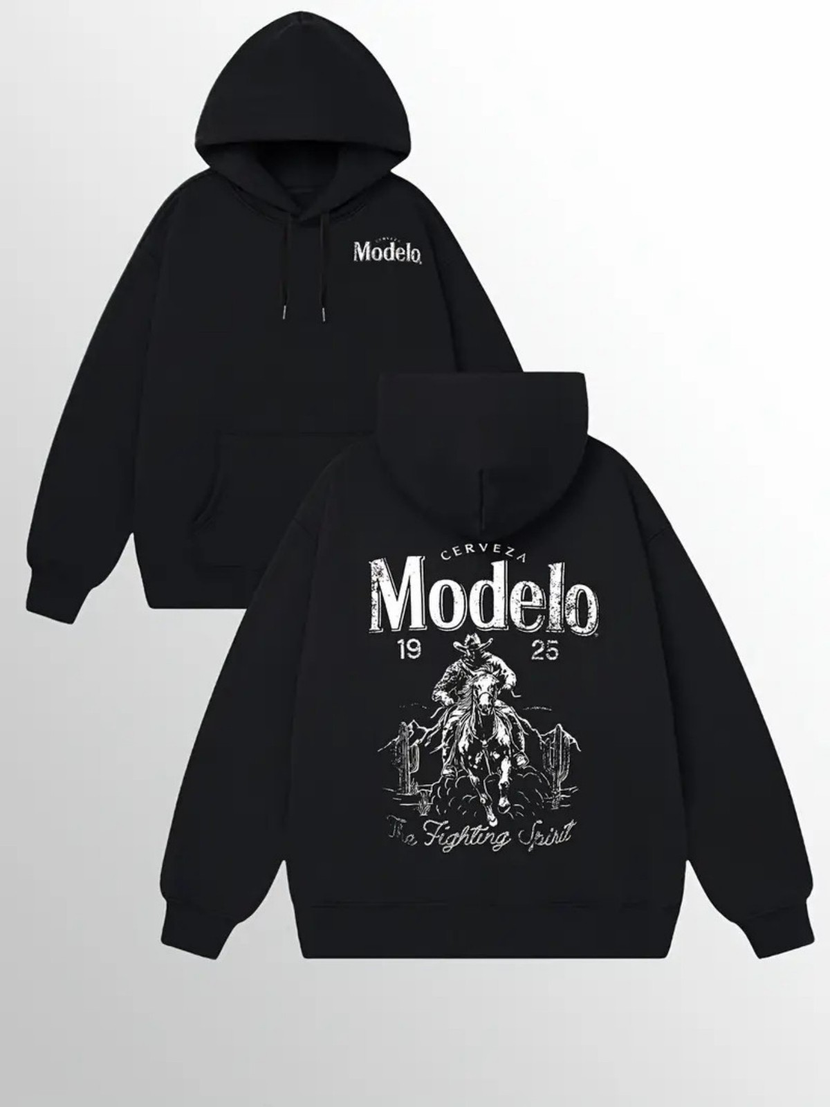 Men'S Heavyweight Hoodie - MODELO Graphic Sweatshirt, Black Pullover Hoodie with