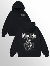 Men'S Heavyweight Hoodie - MODELO Graphic Sweatshirt, Black Pullover Hoodie with