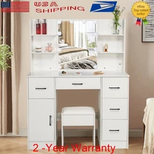 Modern Dressing Table w/10 LED Lighted Mirror & 5 Drawers Makeup Desk Vanity Set