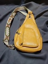 Yellow Sling Bag with Adjustable Patterned Strap (Can attach left or right side)