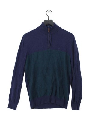 Crew Clothing Herren Pullover M Blau 100% Baumwolle Mock Neck Pulli