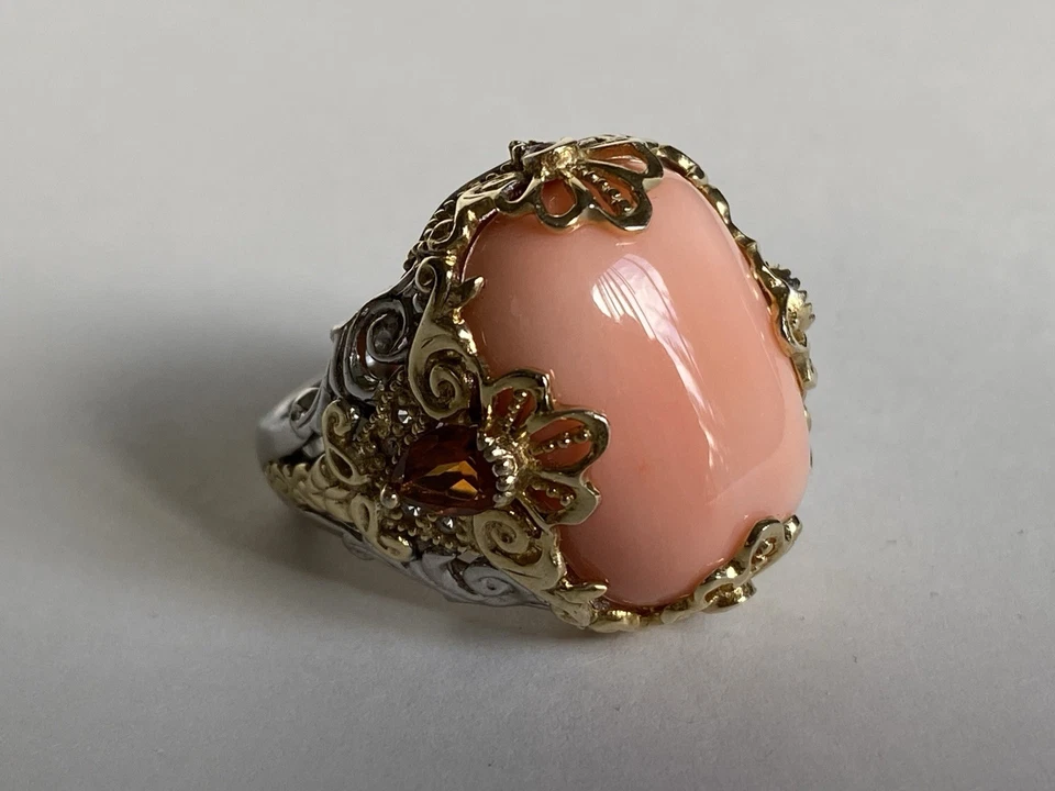 Anillo Michael Valitutti Coral Salmón Talla 9 Plata de Ley 925 Granates Hessonita Foto 2 de 4