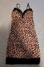 Rampage Chemise Leopard Print Lace Trim Adjustable Strap V-Neck Beige Black M